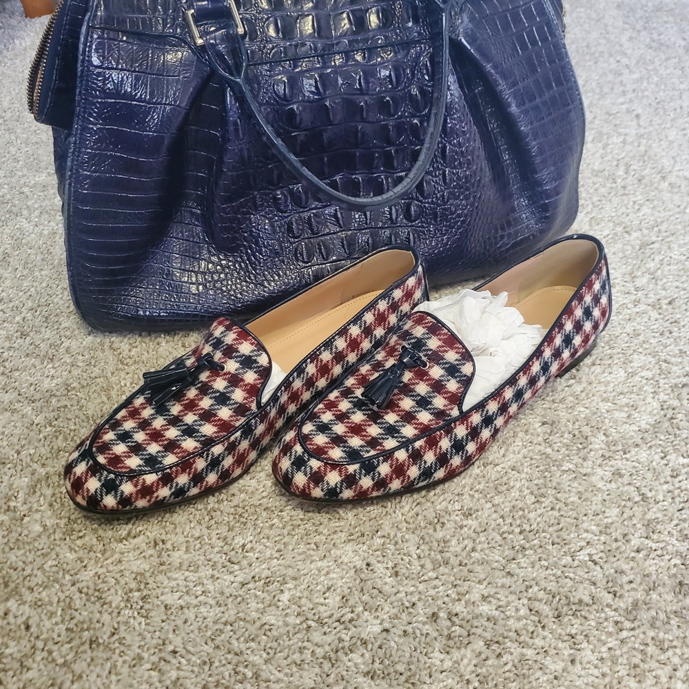 J. Crew Black and Red Houndstooth Loafers